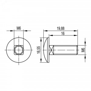 Винт с гладкой головкой и квадратным подголовникомМ6х16, горяеоцинкованный CM010616HDZ