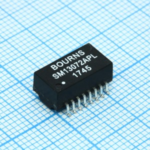 SM13072APEL, Телекоммуникационный трансформатор 1:1 1.4Ohm Prim. DCR 1Ohm Sec. DCR 16 выводов  Gull Wing для поверхностного монтажа автомобильного применения