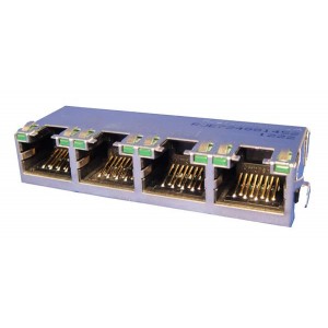 RJE7248814B1, Модульные соединители / соединители Ethernet Cat 5e 4 Port 8P8C Shielded w/LED's