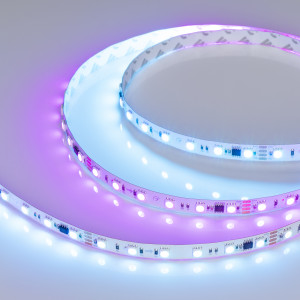 Лента DMX-B60-10mm 24V RGB-PX6 (14 W/m, IP20, 5060, 5m) 039183, Светодиодная лента DMX-B60, открытая IP20, с микросхемой GS8516. Светодиоды 5060, 60 шт/м (1 pixel = 6 LED), белая плата, скотч 3М. Цвет RGB, угол 120°. Питание 24 В, мощность 14 Вт/м (70 Вт на 5 м). Размеры 5000x10x1.8 мм. Мин. отрезок 100 мм, 6 светодио