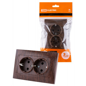 Розетка двойная 2П+З 16А 250В с защ. шт. венге "Лама" SQ1815-0413