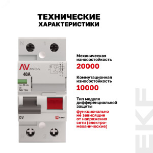 Выключатель дифференциального тока (УЗО) 2п 40А 30мА тип A DV AVERES rccb-2-40-30-a-av