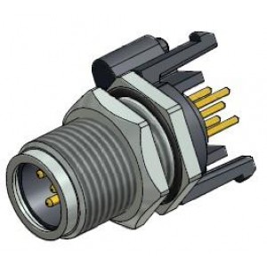 43-01177, Цилиндрические метрические разъемы 5P PCB SOLDER 10MM M12 BACK MNT PLUG