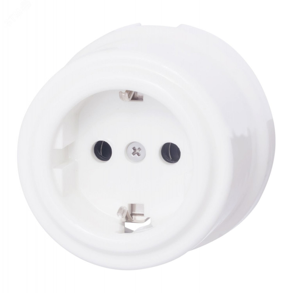 Изображение товара Розетка 1-м ОП Лизетта 16А IP20 с заземлением белая керамика ретро дизайн