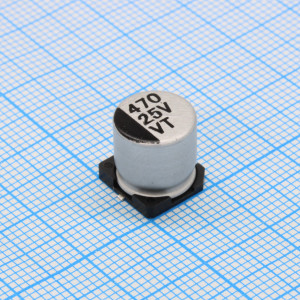 VT471M1EBKJ1010VBK, Конденсатор алюминиевый электролитический SMD 470мкФ 25В ±20% (10х10.5)мм 280мА 2000час 105°C лента на катушке