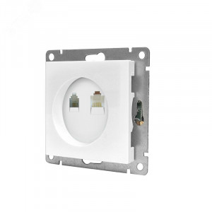 Розетка компьютерная+телефонная UNIVersal серия Афина, с/у, 1А, RJ45, RJ12, белая (еврослот), механизм A0052