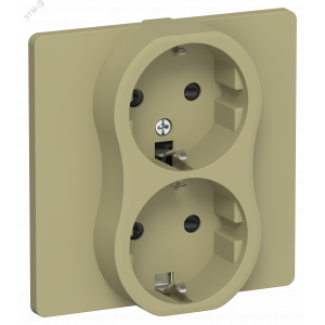 FLITE Розетка 2-местная с заземлением с защитными шторками безвинтовое крепление 16А в сборе РСш12-1-К-ФлО оливковый IEK FI-R24C-16-1-K26