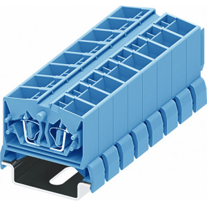 Проходная клемма (MINI) 254384, Проходная клемма, MINI, верхний подвод кабеля, 4 точки подключения, тип фиксации провода: пружинный, номинальное сечение: 2,5 мм кв., 24A, 800V, ширина: 10 мм, цвет: синий, тип монтажа: DIN35