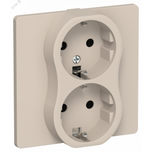 FLITE Розетка 2-местная с заземлением без защитных шторок безвинтовое крепление 16А в сборе РС12-1-К-ФлЛ льняной IEK FI-R21C-16-1-K88