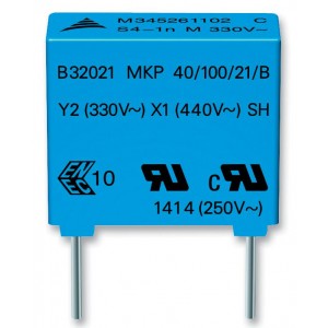 B32021A3102M189, 0.001мкФ ±20% 300В e:10mm (4x9x13mm) max 110°C / Y2 class / MKP / лента в коробке помехоподавляющий кондесатор