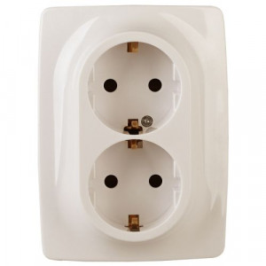 12-2106-02 Розетка 2X2P+E Schuko, 16A-250В, IP20, 2, слоновая кость (10/100/1600) Б0031229