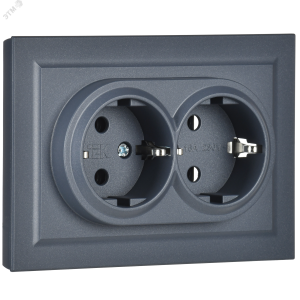 Розетка 2-м СП BRITE РС12-3-БрМ 16А в сборе с заземл. без защ. шторок маренго BR-R21-16-K35-F