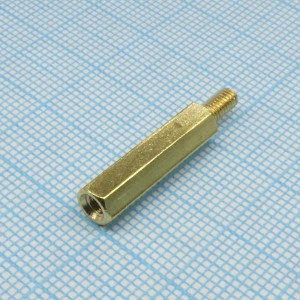 PCHSN-20, Стойка латунная, без покрытия шестигранная М3 отверстие-винт, L=20мм