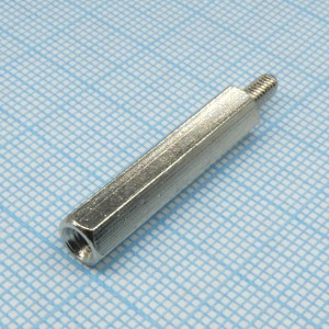 H-L2700-3300-5-03-1N1W, Стойка латунная никелированная для печатной платы, шестигранная, М3, 27мм, отверстие-винт