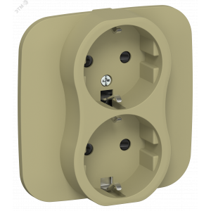 FLITE Розетка 2-местная с заземлением с защитными шторками безвинтовое крепление 16А в сборе РСш12-1-А-ФлО оливковый IEK FI-R24A-16-1-K26