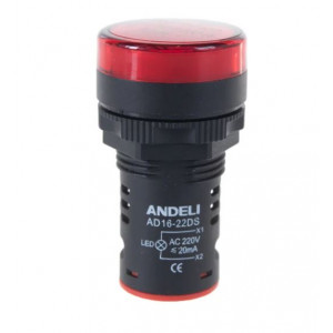 ЛАМПА AD16-22DS(LED)МАТРИЦА D22ММ КРАСНЫ, ЛАМПА AD16-22DS(LED)МАТРИЦА D22ММ КРАСНЫЙ 220В AC (ANDELI)
