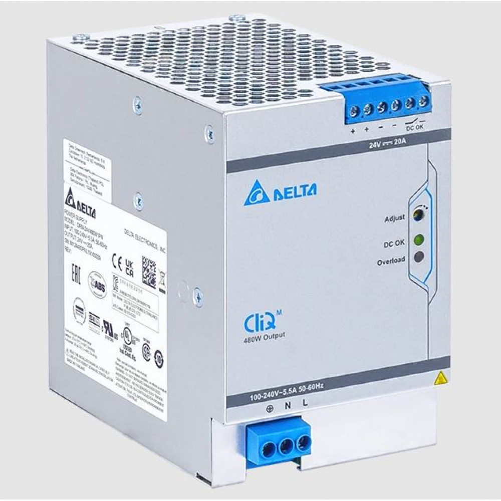 Изображение товара Источник питания DRM-24V480W1PN однофазный 24VDC 20A 480W на DIN-рейку