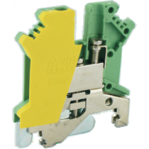 Заземляющая клемма UKHV-2.5JD, Заземляющая клемма, тип фиксации провода: винтовой, номинальное сечение: 2,5 мм кв., ширина: 5,2 мм, цвет: желто-зеленый, тип монтажа: DIN35