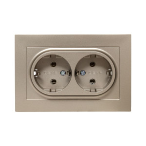 Механизм розетки двойной, 16А, с заземлением, без шторок, с рамкой, шампань Эпика EKF UP1-SOC-210