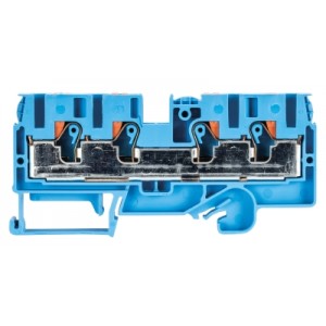 Проходная клемма WTP 6/10 D2/2 BL, Проходная клемма, 4 точки подключения, тип фиксации провода: Push-in, номинальное сечение: 6/10 мм кв., 57A, 1000V, ширина: 8 мм, цвет: синий, тип монтажа: DIN35