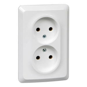 ЭТЮД С/У двойная РОЗЕТКА без заземления без шторок 16А 250B, БЕЛЫЙ, Россия C2 PC16-105B