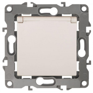 12-2103-02 Розетка 2P+E Schuko со шторками с крышкой, 16A-250В, IP20, 2, слоновая кость (10/ Б0014694