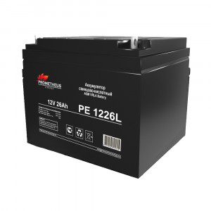 PE1226L, Аккумулятор свинцово-кислотный 12V 26Ah, размер 166х175х125мм, болт+гайка 5мм, срок службы 10 лет
