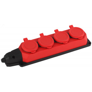 Колодка удлинителя 4-м с заземл. 16А IP44 K-4e-RED-IP44 каучук красн. Б0044553
