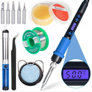 YIHUA 928D-I TOOL KIT 2, Набор 2, в комплекте паяльник с регулировкой температуры, сменные жала 900M-T-I,B,K,3C,2.4D, бессвинцовый припой 1.0mm 50g, паяльный флюс 150g, пинцет, оловоотсос, подставка для паяльника