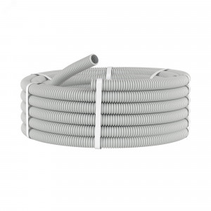 Труба ПВХ гибкая гофр. д.25мм, лёгкая без протяжки, 50м, цвет серый 90925