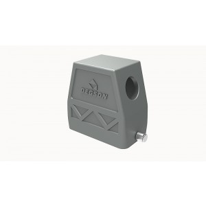 Крышка разъема D10B-SEH-2g-PG21, Крышка разъема на кабель, типоразмер 10B, высокое исполнение, без уплотнителя, 1 отверстие с резьбой для кабельных вводов PG21, с боковым расположением, без защелки (упоры под одну защелку), материал корпуса: алюминиевый сплав