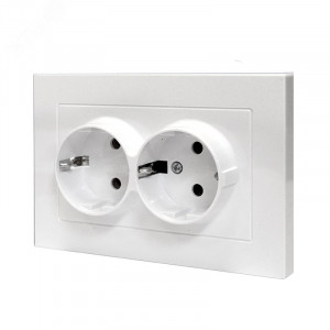 Розетка двухместная UNIVersal серия Афина с/з, с/у, 16А, 220В, механизм, белая (еврослот) A0128