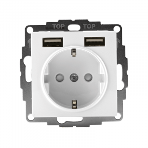 Розетка 1-м СП AtlasDesign 16А IP20 с 2-мя заряд. устройствами USB тип A+A 5В/2.4А 2х5В/1.2А механизм бел. SE ATN000130