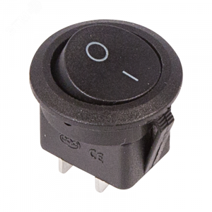 RWB-212 черный, Выключатель клавишный круглый ON-OFF (2c) 6А 250В