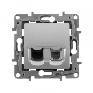 ETIKA Розетка телефонная+компьютерная RJ11+RJ45 категория 5 UTP алюминий 672452