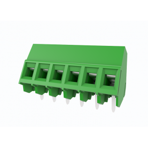 Клемма на плату MC-TD5.0A03C-0001, Клемма, подвод кабеля 45 град., на плату, шаг: 5.0 мм, 3 полюса, фиксация провода винтовая, исполнение: стандартное, 400V, 24A, цвет: зеленый