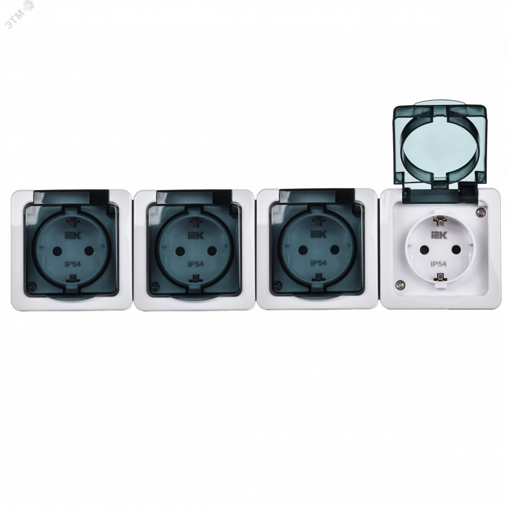 Изображение товара Розетка 4-м ОП Гермес Plus IP54 с заземлением и дымовой крышкой белая IEK
