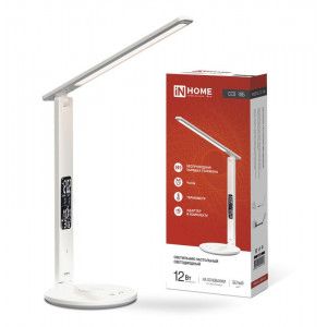 Светильник настольный светодиодный ССО 18Б 12Вт 3-6.5К 600лм сенсор-диммер часы темп. беспроводн. зарядка с адаптером бел. 4690612041056