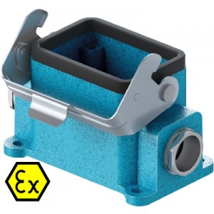 Закрытое основание разъема EX EX GUT GL 6 M20 09IA Z0, Основание разъема на панель, закрытое, типоразмер 6B, взрывозащита, с уплотнителем, 2 кабельных ввода M20x1,5, IP54, с боковым расположением, с одной защелкой, с пластиковой защитной крышкой, материал корпуса: цинковый сплав