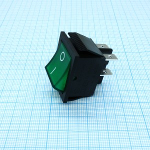 RK1-01 2X1N B/G"0-", Выключатель клавишный ON-OFF с подсветкой цвет корпуса (черный) цвет кнопки (зеленый)