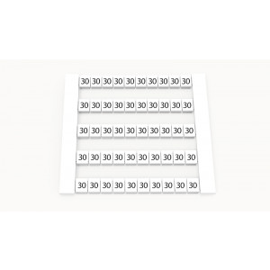 Маркировка (в кассетах) DEK5-50P-19-127Z(H), Кассета с маркировочными шильдиками, для клемм сечением 2,5 мм.кв., боковая, 50 шильдиков, нанесенные символы: 30, с вертикальным расположением, размер шильдика: 4,8 x 5,5 мм, цвет: белый
