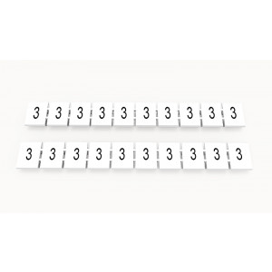 Маркировка (в кассетах) ZB8-10P-19-56Z(H), Кассета с маркировочными шильдиками, для клемм сечением 6 мм.кв., верхняя, 10 шильдиков, нанесенные символы: 3, с вертикальным расположением, размер шильдика: 7,45 x 10,7 мм, цвет: белый