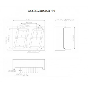GCS08021BUR21-4.0, 2-х разрядный индикатор 20,32мм/красный/620нм/40-50мкд/ общий анод