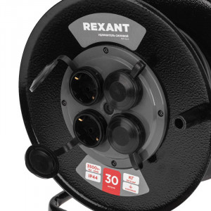 Удлинитель силовой КГ на катушке 4 гнезда с/з 30м 3х1.5кв.мм IP44 c защитными крышками метал. катушка 13-5011