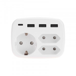 Тройник электрический 16А с/з+2х2.5А+3хUSB-A 2.4А+USB Type-C 3А бел. 11-1250