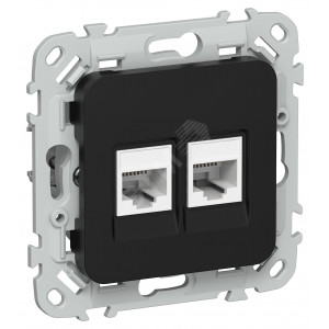 FLITE Розетка 2-местная компьютерная RJ45 категория 6 UTP РК6-2-0-ФлЧ черный IEK FI-K22-2-K02