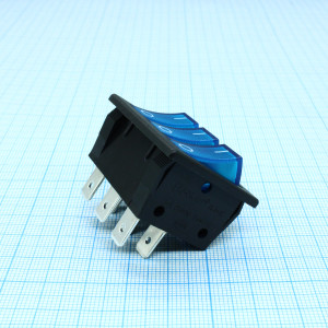 RK1-37 1X1X3 B/BL"0-", Выключатель клавишный ON-OFF без подсветки цвет корпуса (черный) цвет кнопки (синий)