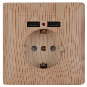 4-410-11 Розетка P+E Schuko со шторками, 16А-250В + 2хUSB, СУ, Solo, сосна (10/10 Б0043409