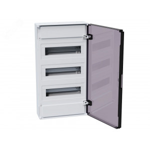 Щит распределительный навесной с пластиковой черной прозрачной дверцей на 36 модулей, OptiBox Pro 36-NKR-IP40 379803