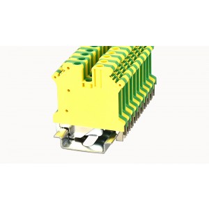 PC4-PE-01P-1Y-00Z(H), Заземляющая клемма, тип фиксации провода: винтовой, номинальное сечение: 4 мм кв., ширина: 6,2 мм, цвет: желто-зеленый, зажимная клетка - латунь, тип монтажа: DIN35